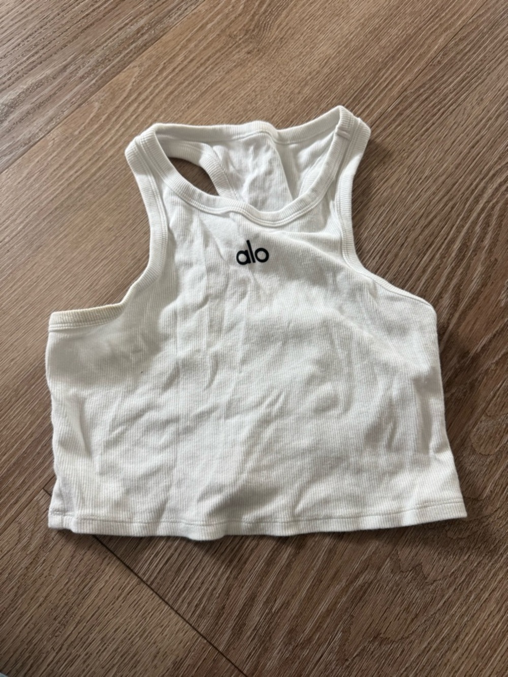 ALO Yoga White Ribbed Racerback Crop Top